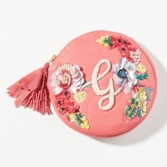 Anthropologie Leather Monogram G Pouch - Picture 1 of 3
